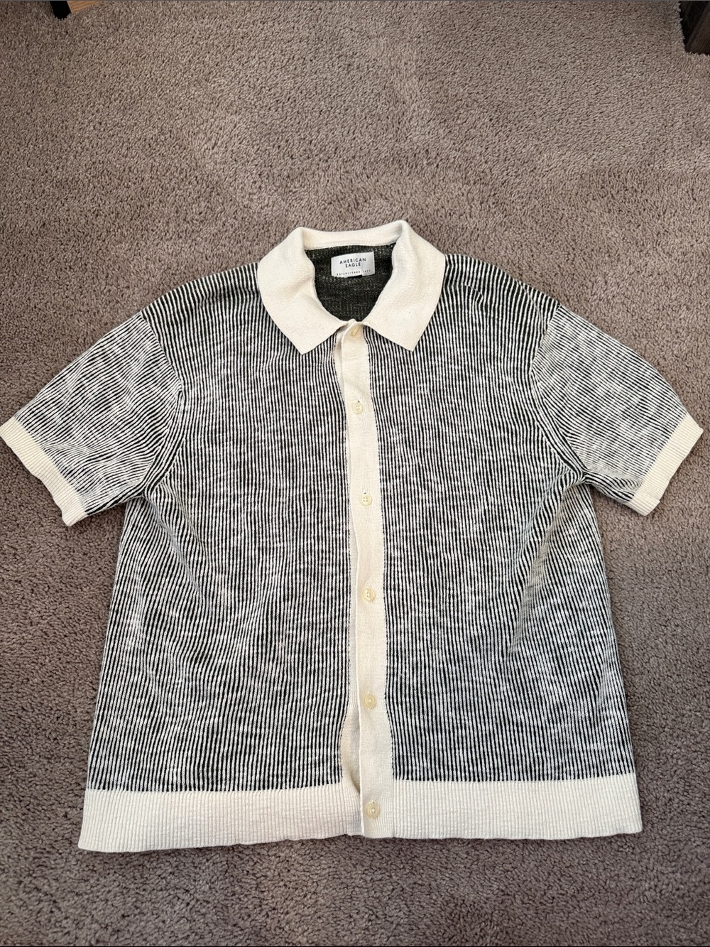 American Vintage green & Cream Short-Sleeve Knit Shirt
